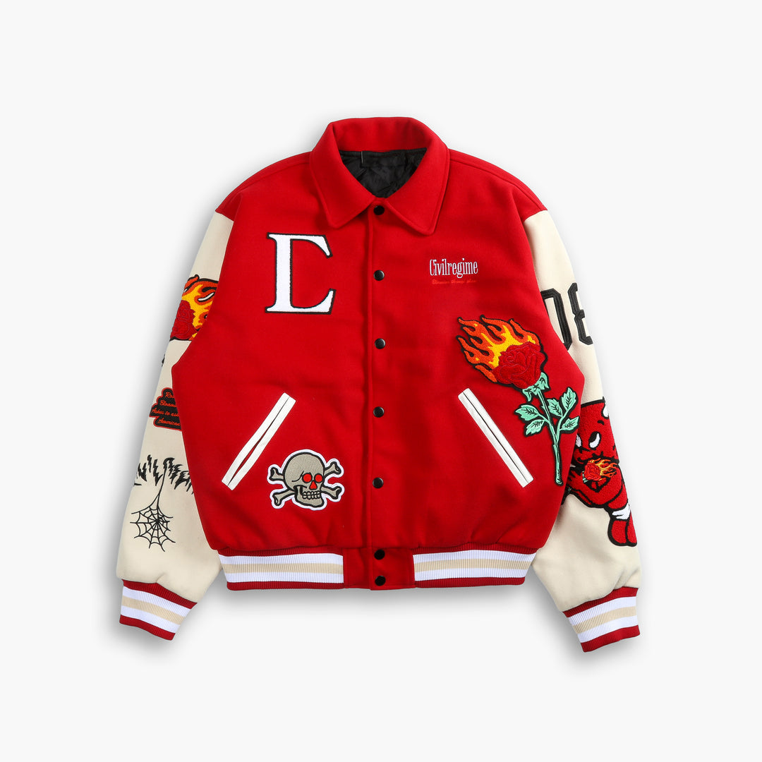 Muchic Fire Rose Embroidered Casual Street Baseball Jacket Coats & Jackets