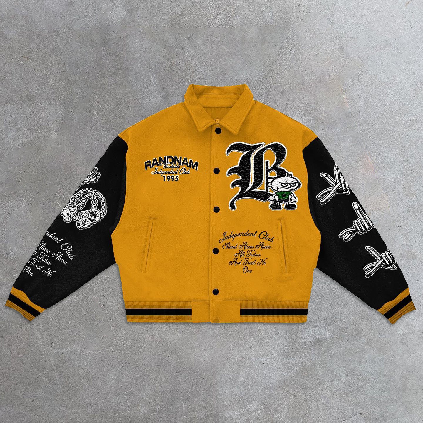 Muchic Casual Retro Street Baseball Jacket Yellow / S Coats & Jackets