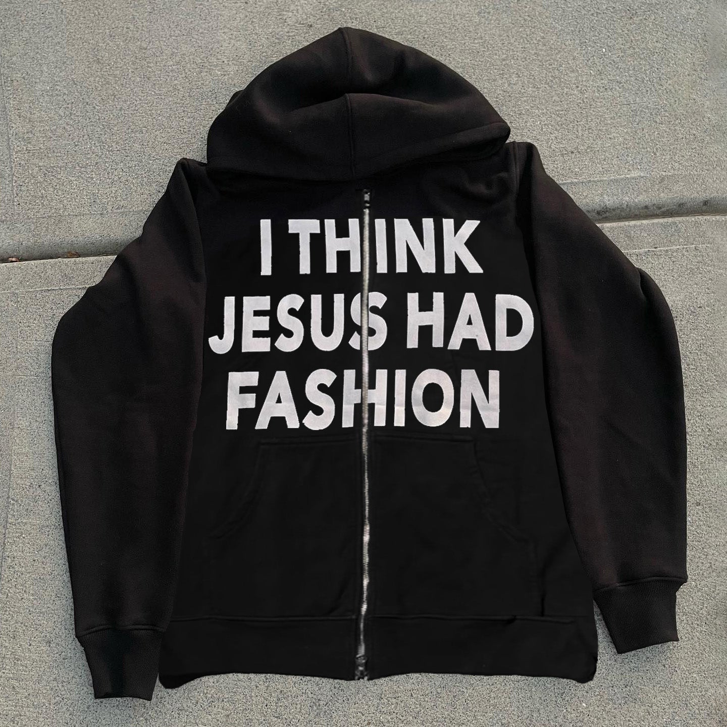 Muchic I Think Jesus Had Fashion Print Long Sleeve Zipper Hoodies