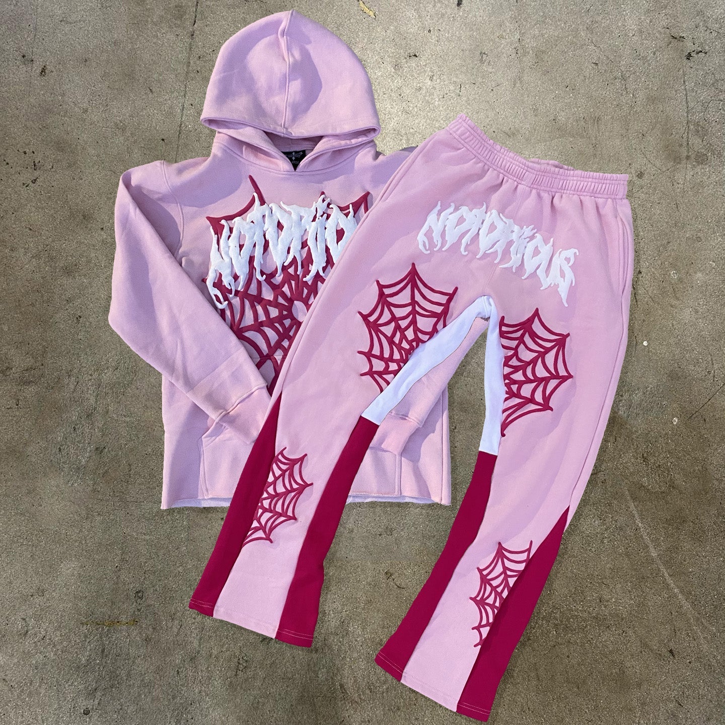 Muchic Notorious Spider Web Print Hoodie Sweatpants Two Piece Set