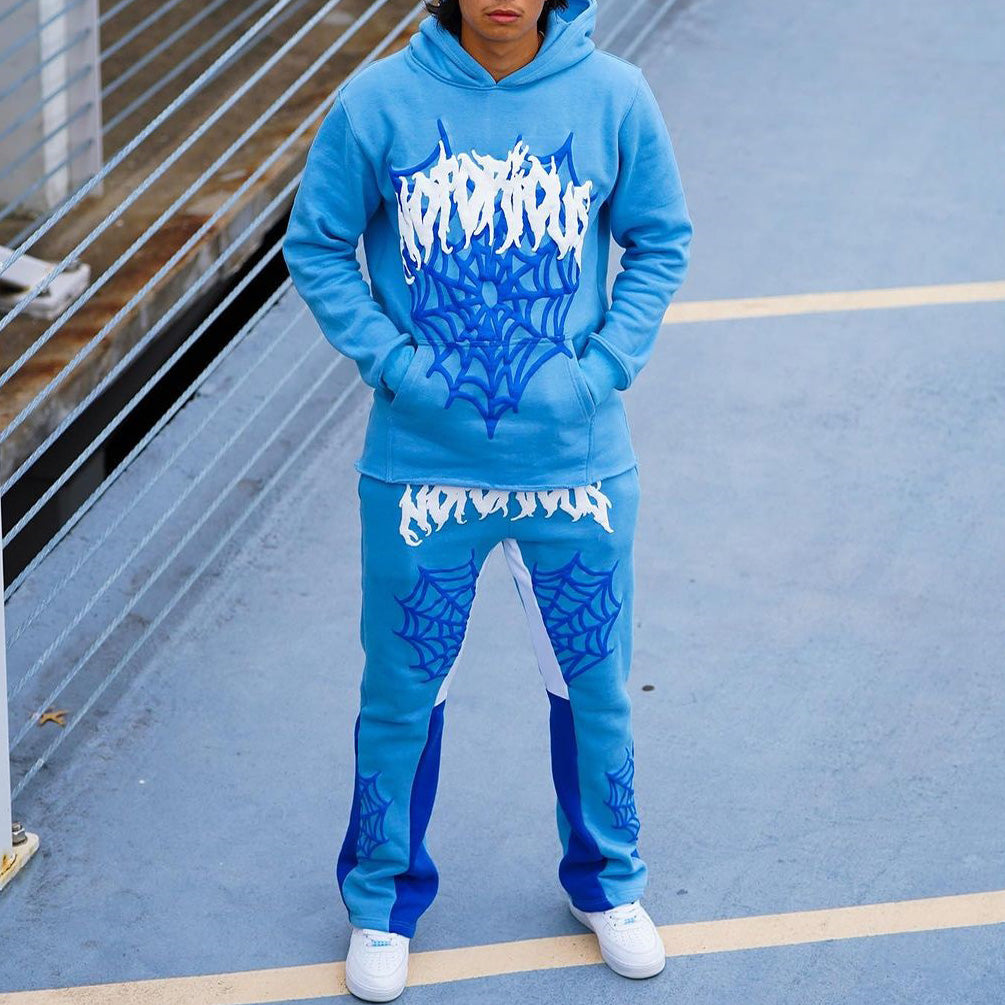 Muchic Notorious Spider Web Print Hoodie Sweatpants Two Piece Set