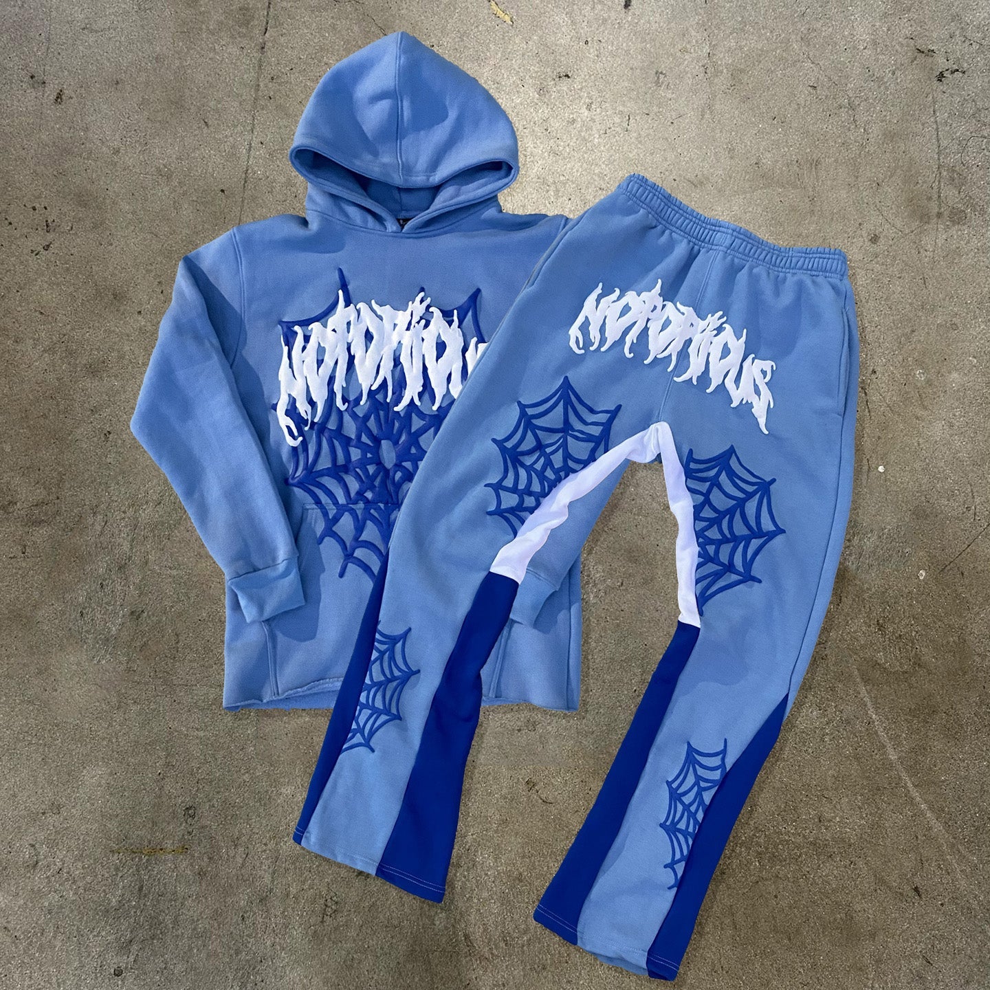 Muchic Notorious Spider Web Print Hoodie Sweatpants Two Piece Set