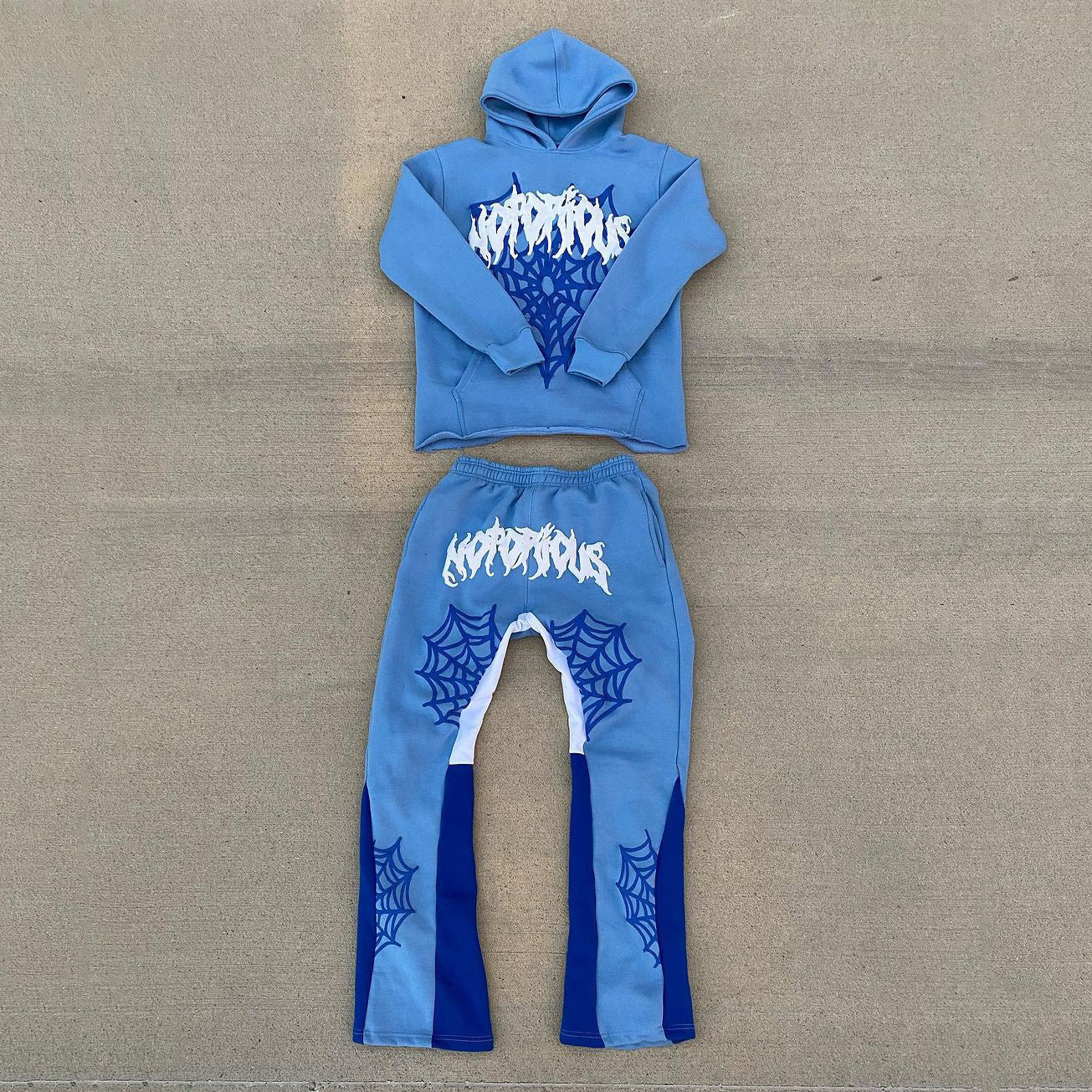 Muchic Notorious Spider Web Print Hoodie Sweatpants Two Piece Set