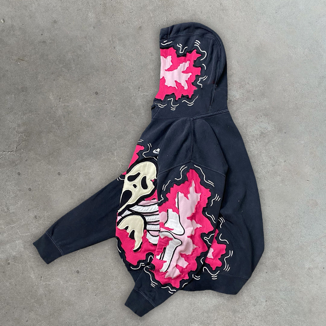 Muchic Pink Skull Panel Hoodie