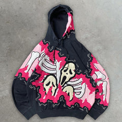 Muchic Pink Skull Panel Hoodie