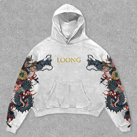 Muchic dragon print hoodie