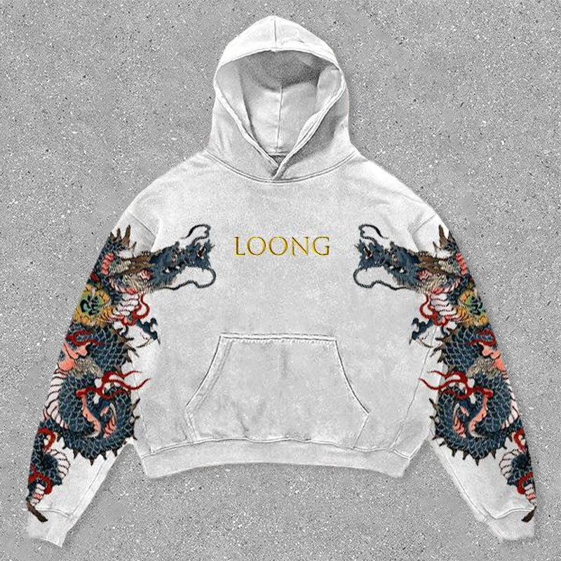 Muchic dragon print hoodie