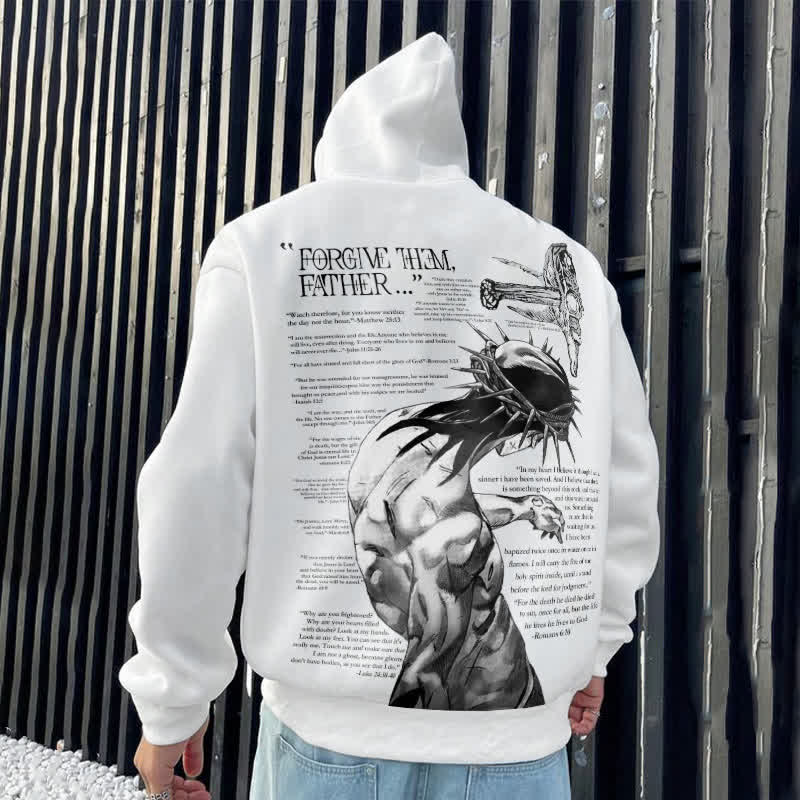 Muchic Fashion Print 'Forgive Them, Dad Bible Verse' Graphic Long Sleeve Hoodie