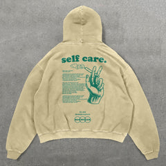 Muchic Self Care Print Long Sleeve Hoodies