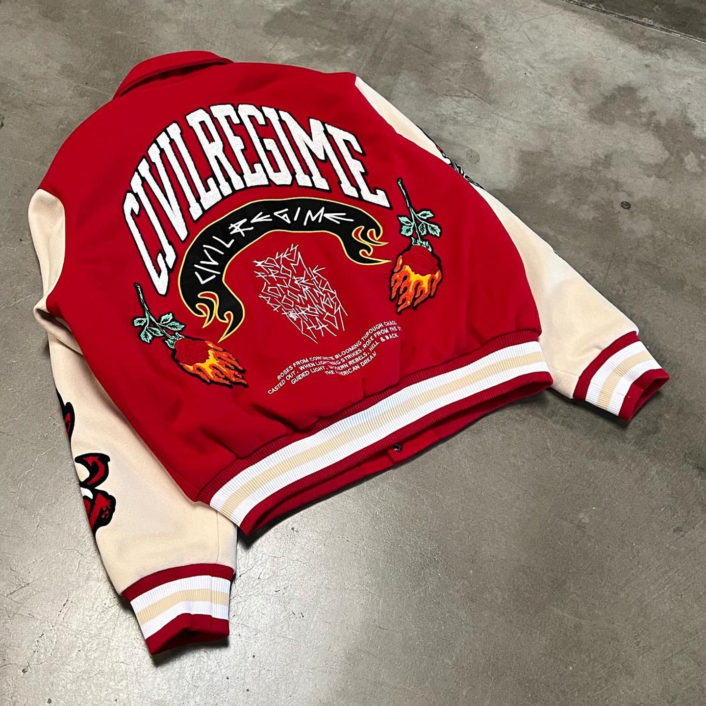 Muchic Fire Rose Embroidered Casual Street Baseball Jacket Coats & Jackets