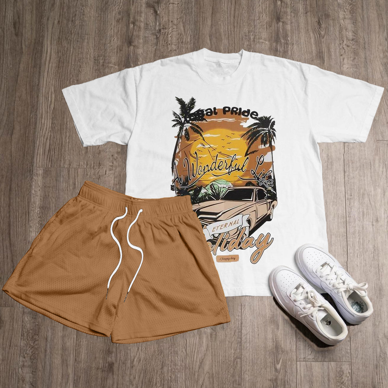 Muchic Holiday Print T-Shirt Shorts Two-Piece Set