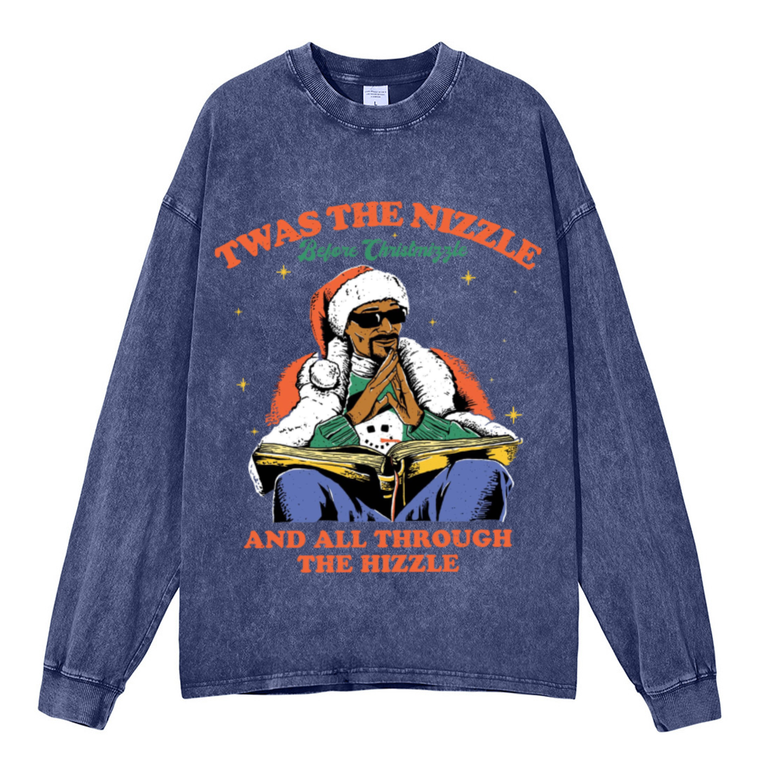 Muchic The Hizzle Unisex Casual Washed Printed Round Neck Long Sleeve T-shirt