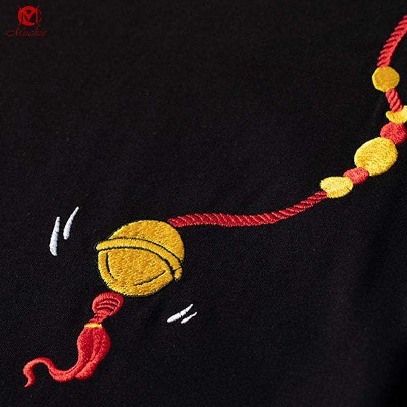 Unisex Intangible Cultural Heritage Waking Lion Embroidery T-shirt(Hand Embroidered) (Duty Free)
