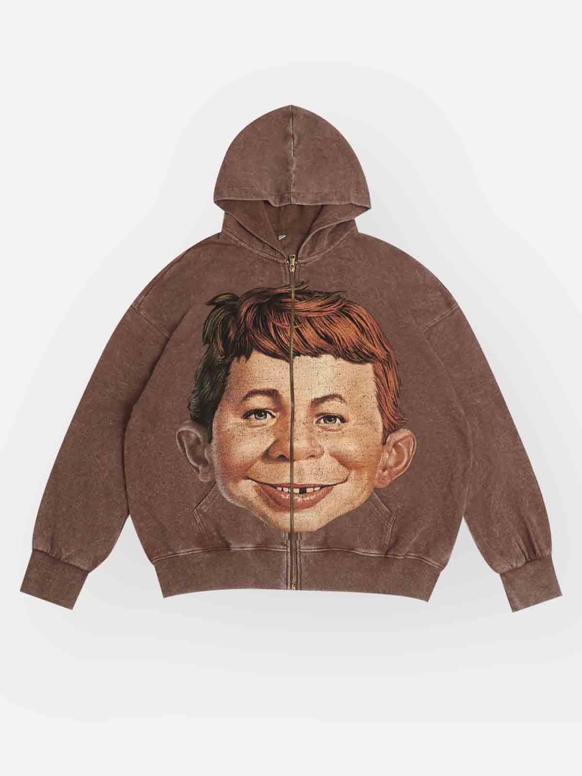 Muchic  Unisex Neuman Boy's exclusive Hip-Hop Style hoodie in brown