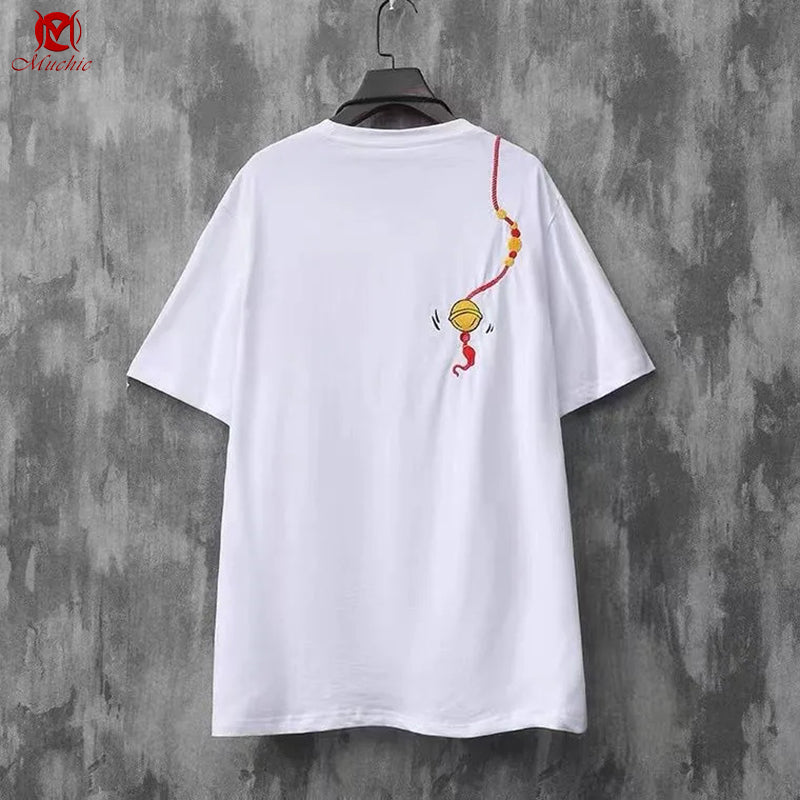 Unisex Intangible Cultural Heritage Waking Lion Embroidery T-shirt(Hand Embroidered) (Duty Free)