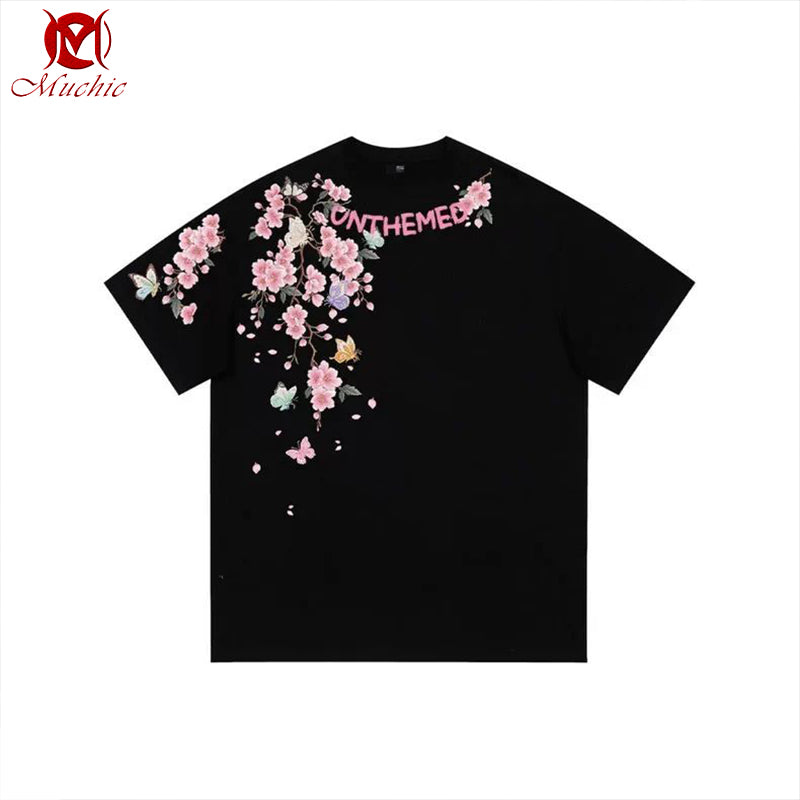 Unisex Intangible Cultural Heritag Flower Butterfly Embroidery T-shirt(Hand Embroidered) (Duty Free)
