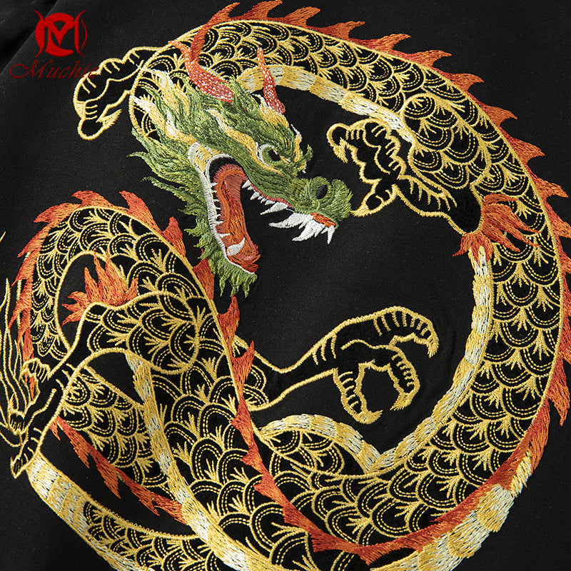 Unisex Intangible Cultural Heritage Dragon Embroidery T-shirt(Hand Embroidered) (Duty Free)
