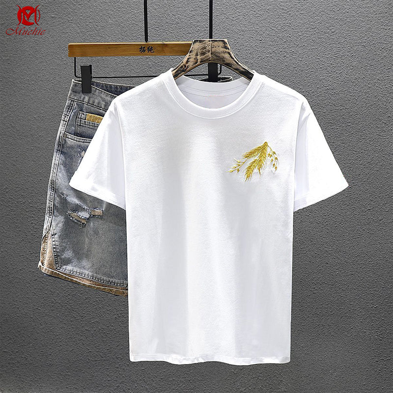 Unisex Intangible Cultural Heritage Wheat Embroidery T-shirt(Hand Embroidered) (Duty Free)