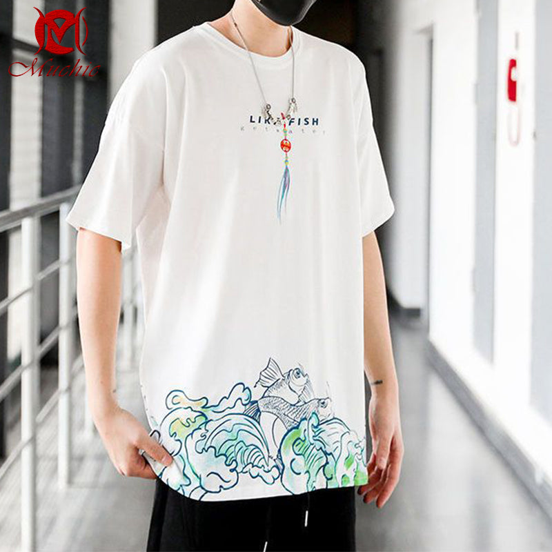 Unisex Intangible Cultural Heritag Koi Embroidery T-shirt(Hand Embroidered) (Duty Free)