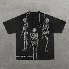 Muchic Skull Hanged Print Short Sleeve T-Shirt