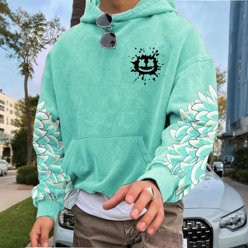 Muchic Men's Fashion Smiley Face Print Long Sleeve Hoodie