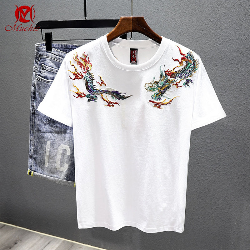 Unisex Intangible Cultural Heritage Dragon Embroidery T-shirt(Hand Embroidered) (Duty Free)