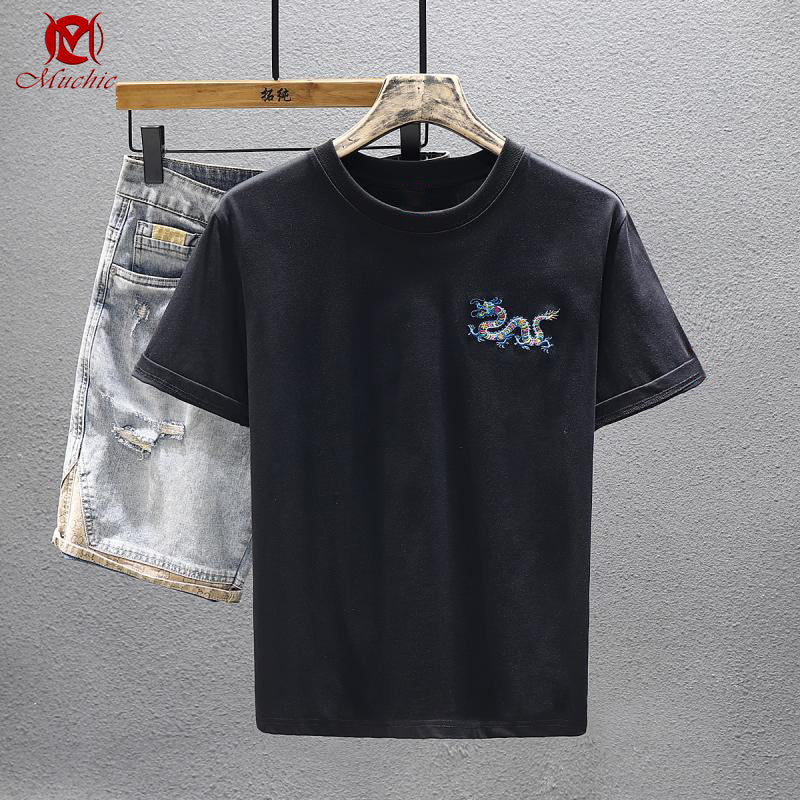 Unisex Intangible Cultural Heritage Dragon Embroidery T-shirt(Hand Embroidered) (Duty Free)