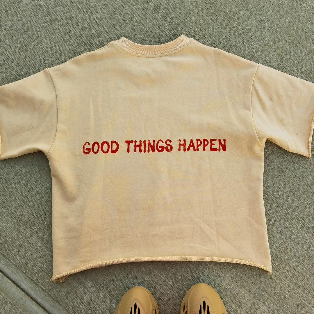 Muchic Good Things Happen Print Short Sleeve T-Shirt