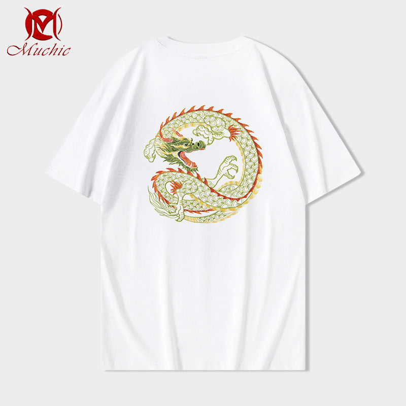 Unisex Intangible Cultural Heritage Dragon Embroidery T-shirt(Hand Embroidered) (Duty Free)
