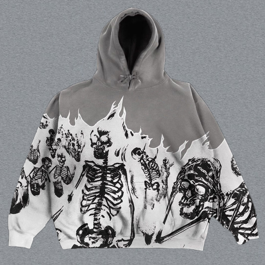 Muchic Personality Skull Print Long Sleeve Hoodies