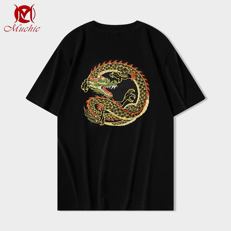 Unisex Intangible Cultural Heritage Dragon Embroidery T-shirt(Hand Embroidered) (Duty Free)