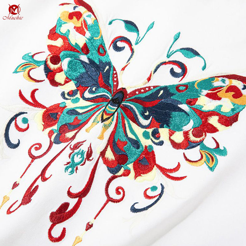 Unisex Intangible Cultural Heritage Butterflies Embroidery T-shirt(Hand Embroidered) (Duty Free)