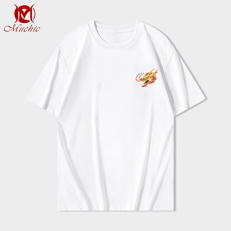 Unisex Intangible Cultural Heritage Dragon Embroidery T-shirt(Hand Embroidered) (Duty Free)