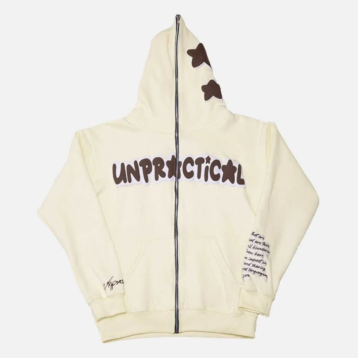 Muchic Unpractical Print Long Sleeve Full Zip Hoodies