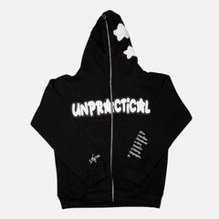 Muchic Unpractical Print Long Sleeve Full Zip Hoodies