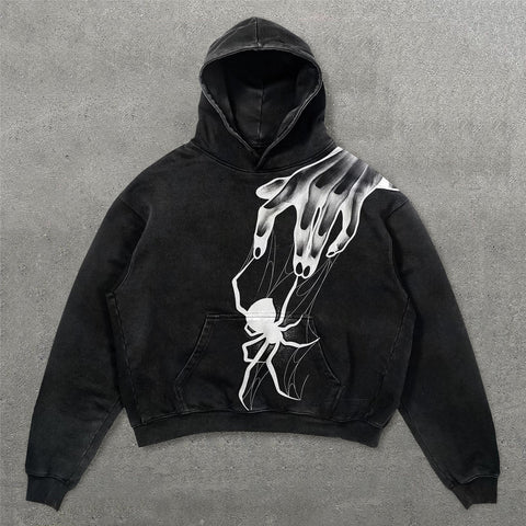 Muchic Spider & Hand Print Long Sleeve Hoodies