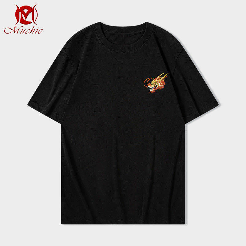 Unisex Intangible Cultural Heritage Dragon Embroidery T-shirt(Hand Embroidered) (Duty Free)