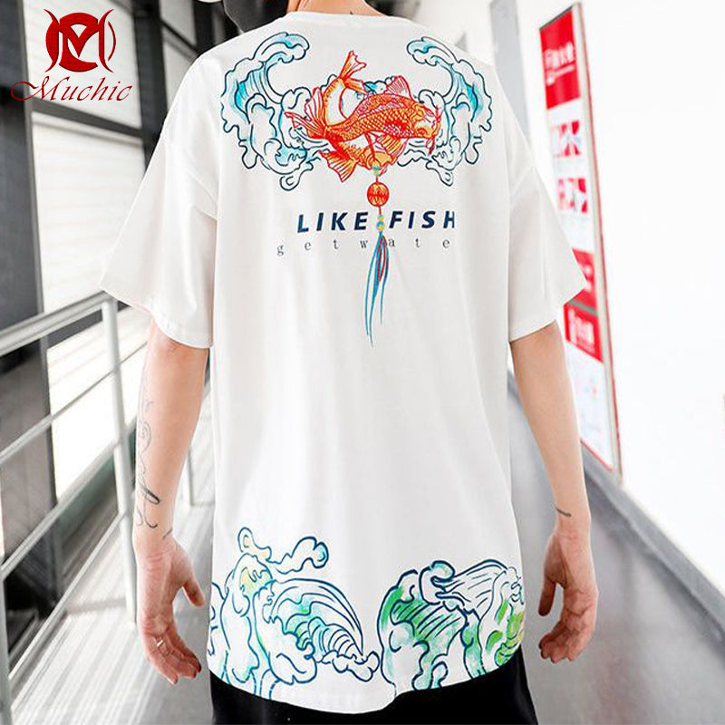 Unisex Intangible Cultural Heritag Koi Embroidery T-shirt(Hand Embroidered) (Duty Free)