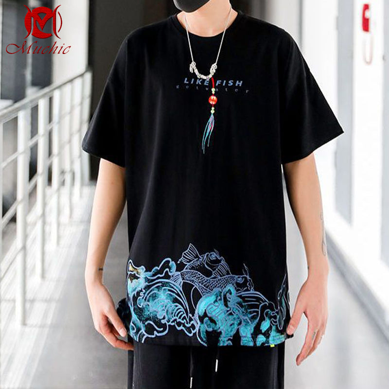 Unisex Intangible Cultural Heritag Koi Embroidery T-shirt(Hand Embroidered) (Duty Free)