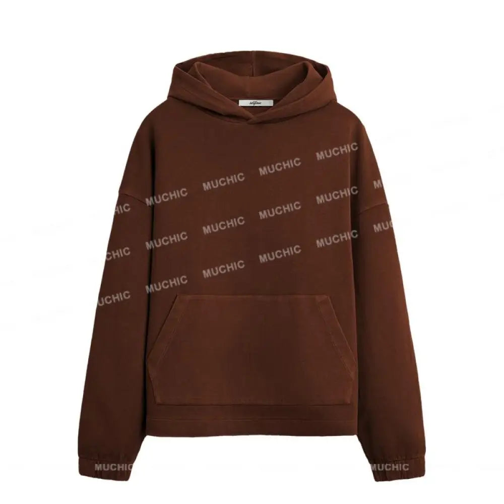 ⏰Annual Offer💥Muchic Unisex ’Solid Color’ Loose Long Sleeve Hooded Sweatshirt Coffee Color