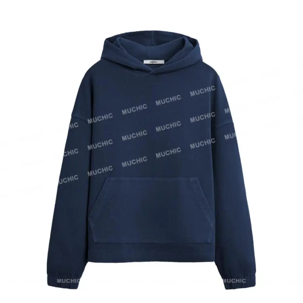 ⏰Annual Offer💥Muchic Unisex ’Solid Color’ Loose Long Sleeve Hooded Sweatshirt Navy / S