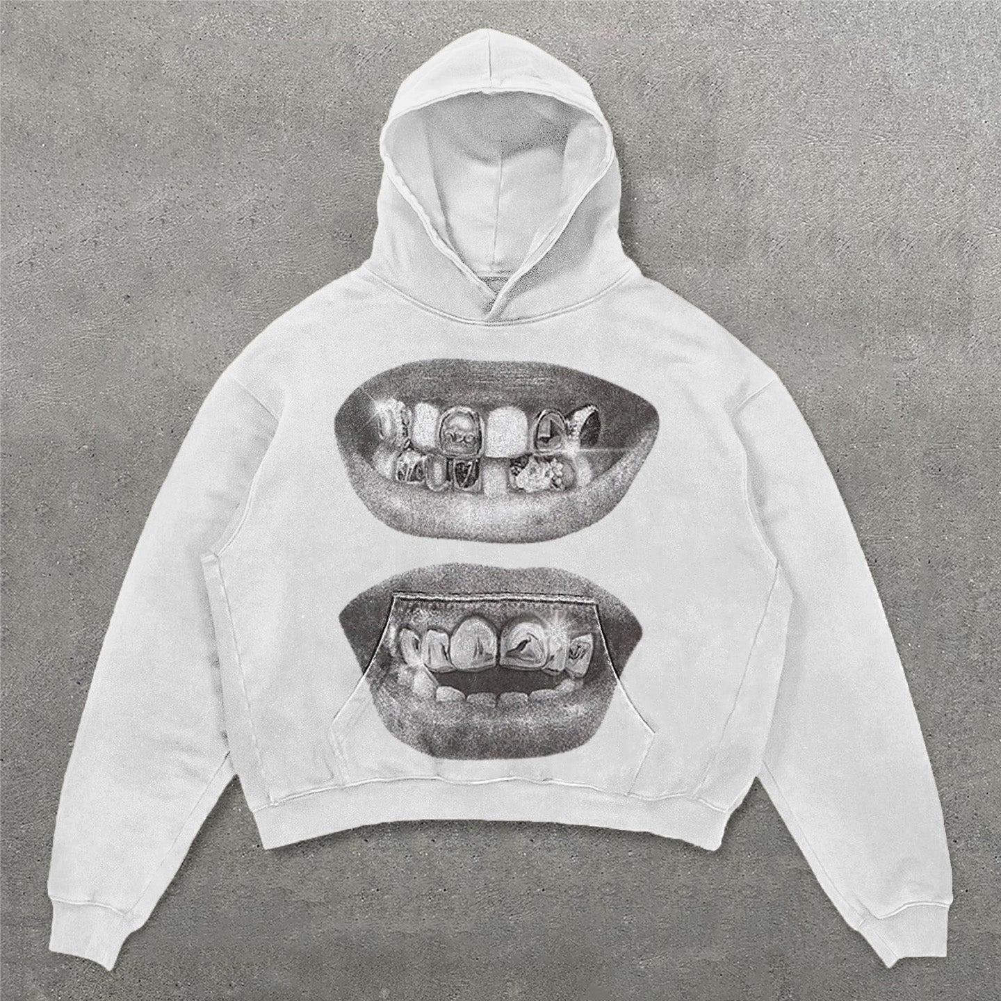 Muchic Vintage Teeth Print Long Sleeve Hoodies