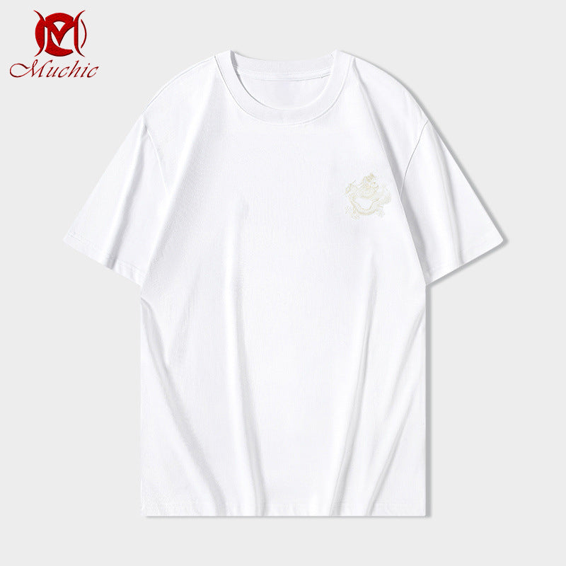 Unisex Intangible Cultural Heritage Chinese Dragon Embroidery T-shirt(Hand Embroidered) (Duty Free)