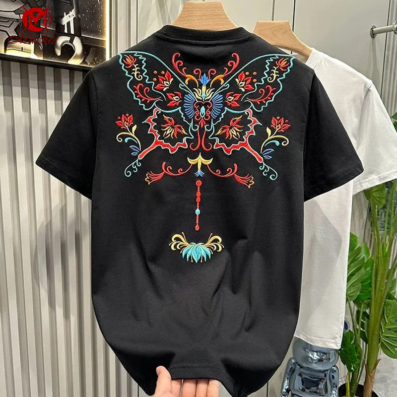 Unisex Intangible Cultural Heritage Butterfly Embroidery T-shirt(Hand Embroidered) (Duty Free)