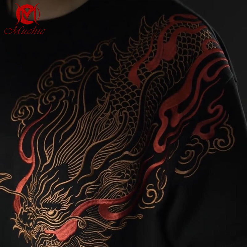 Unisex Intangible Cultural Heritage Dragon Embroidery T-shirt(Hand Embroidered) (Duty Free)