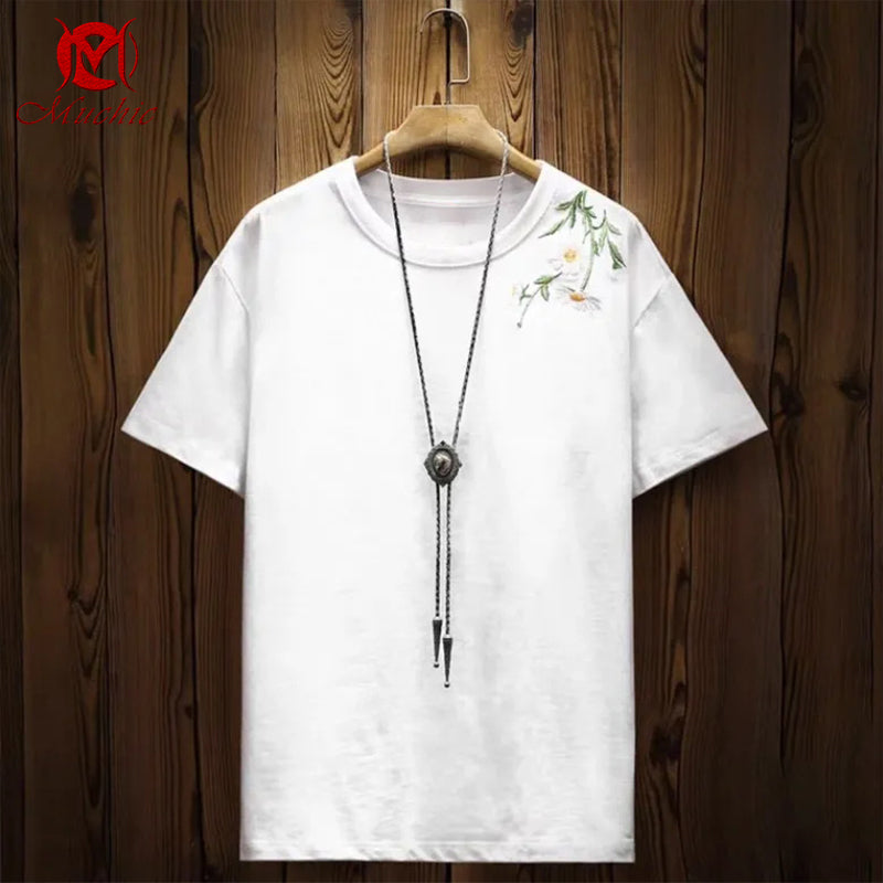 Unisex Intangible Cultural Heritage Butterflies and Flowers Embroidery T-shirt(Hand Embroidered) (Duty Free)