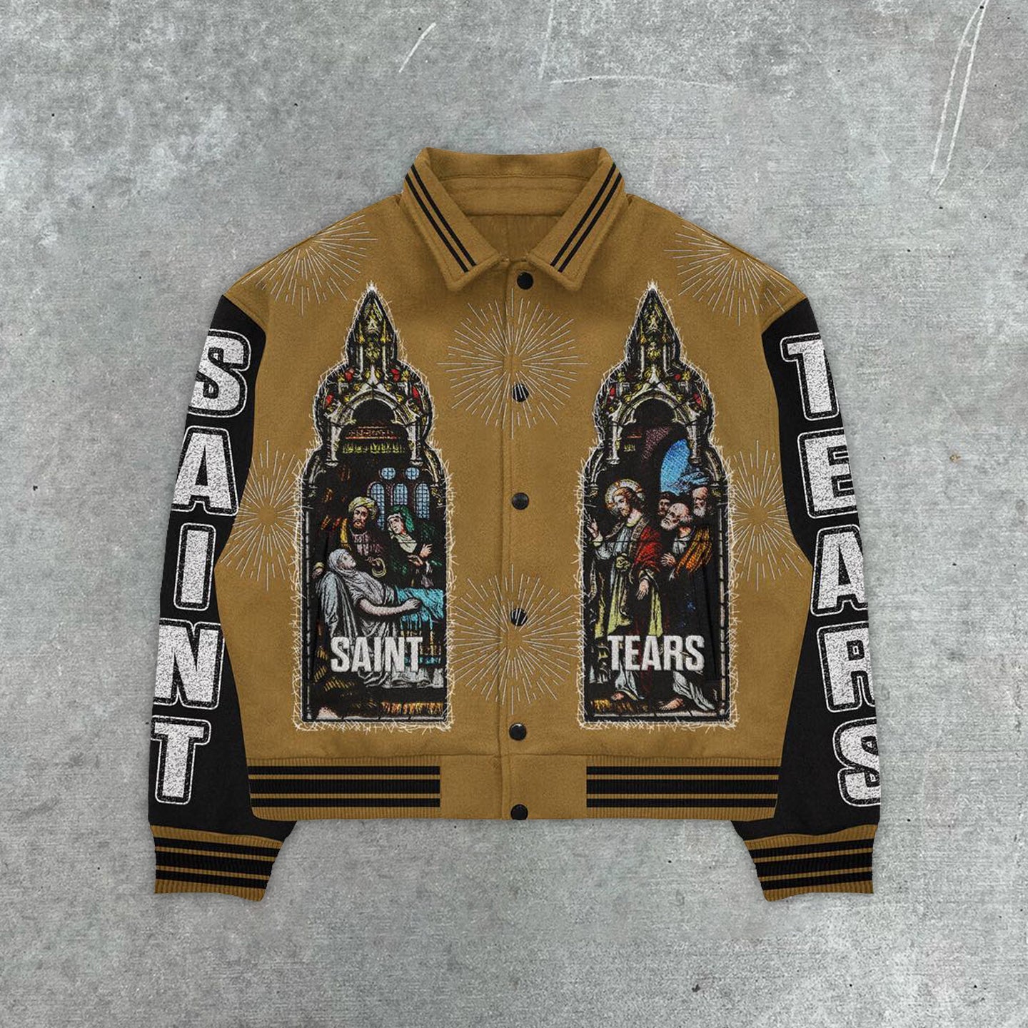 Muchic Jesus Salvation Embroidered Patchwork Casual Street Baseball Jacket Brown / S Coats & Jackets