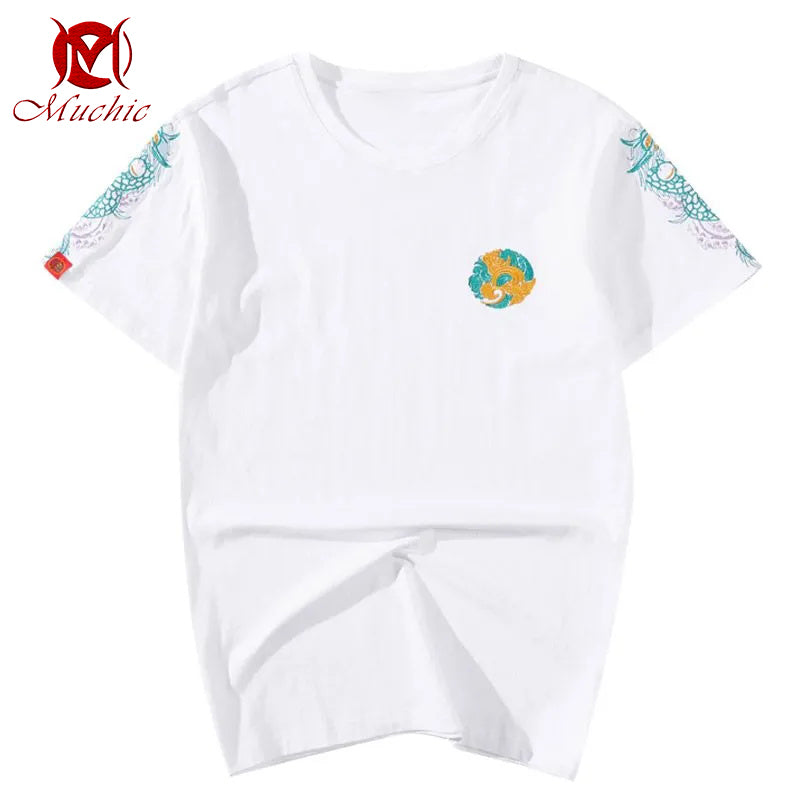 Unisex Intangible Cultural Heritag Dragon Embroidery T-shirt(Hand Embroidered) (Duty Free)