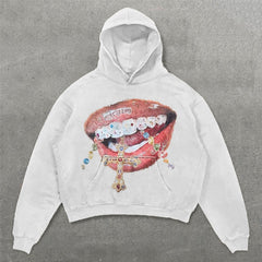 Muchic Mouth Cross Print Long Sleeve Hoodies