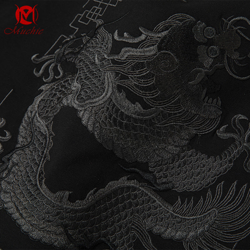 Unisex Intangible Cultural Heritage Chinese Dragon Embroidery T-shirt(Hand Embroidered) (Duty Free)